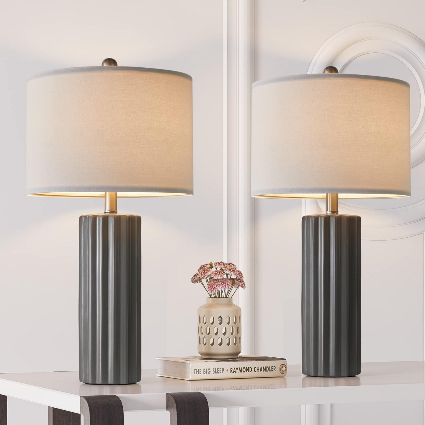 Lámpara de mesa Set x 2 Unidades En Cerámica Gris