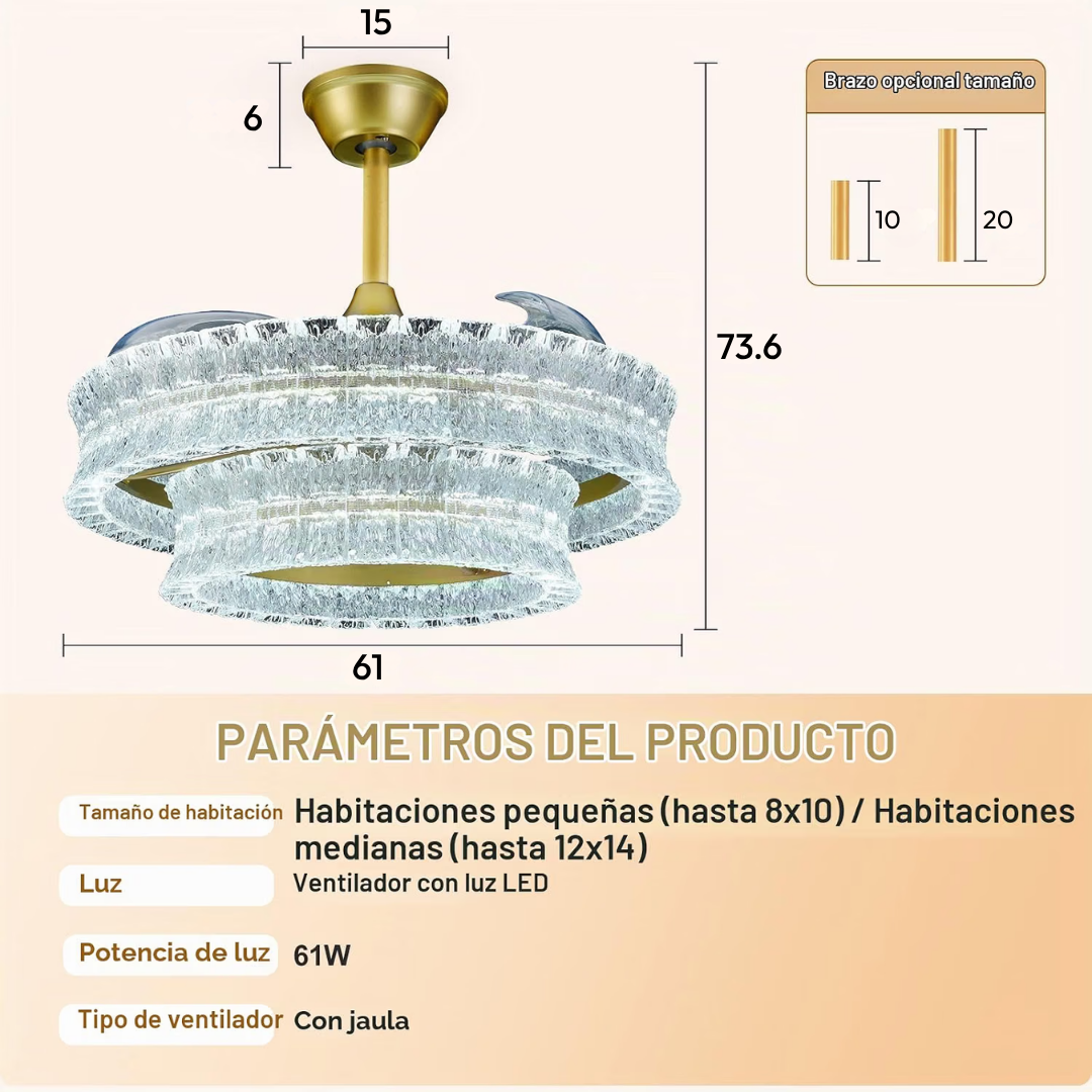 Lámpara de Techo con Ventilador Cristales Majestic Gold