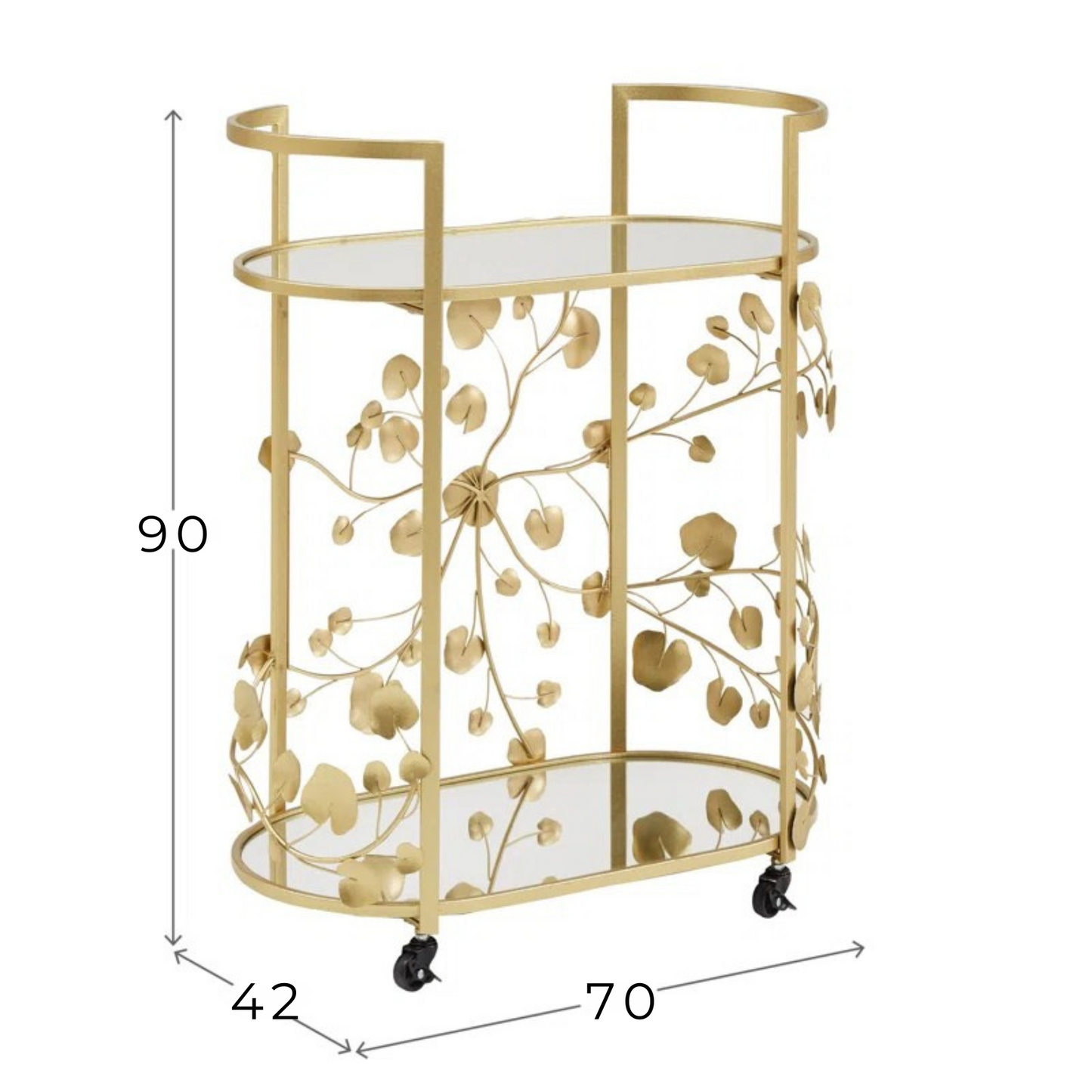 Carrito Bar Dorado con Diseño Botánico