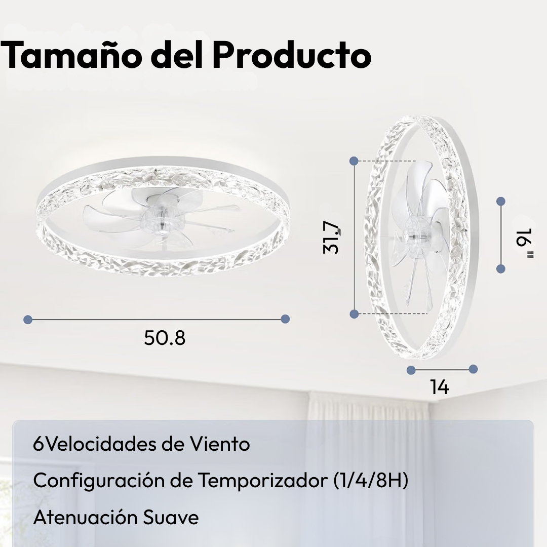 Lámpara de Techo con Ventilador Luminaria Crystal Ring