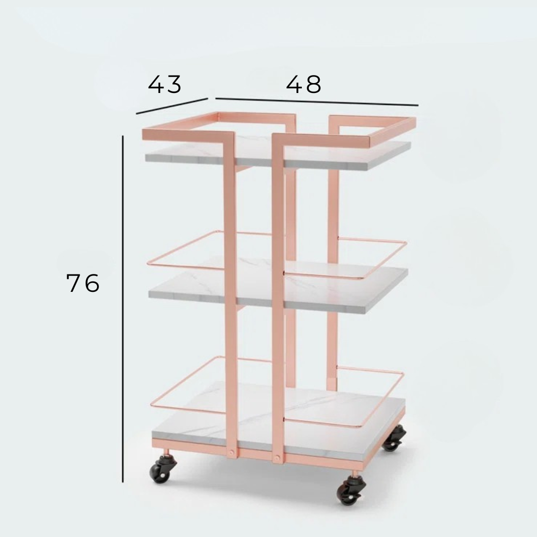 Carrito Bar Multifuncional Rosado de 3 Niveles