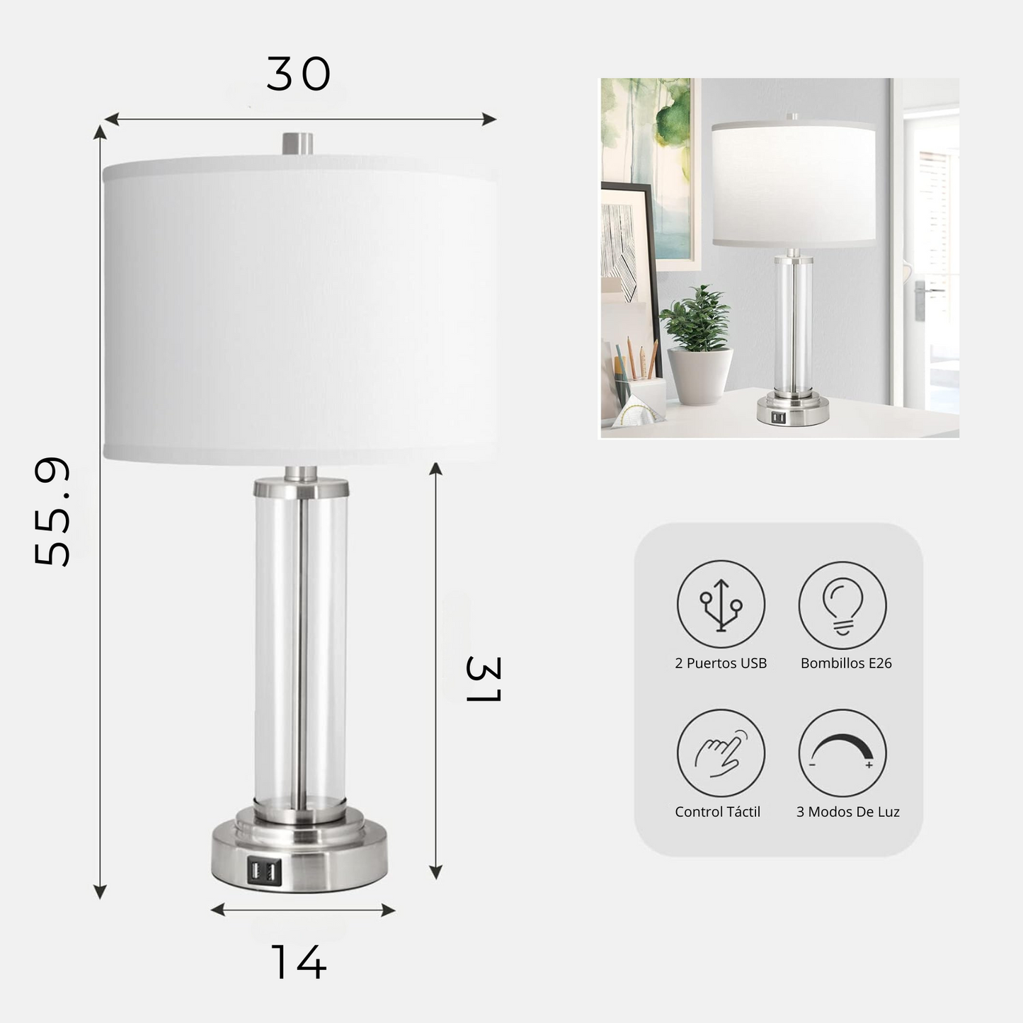Lámpara de mesa Set x 2 Unidades En Cristal