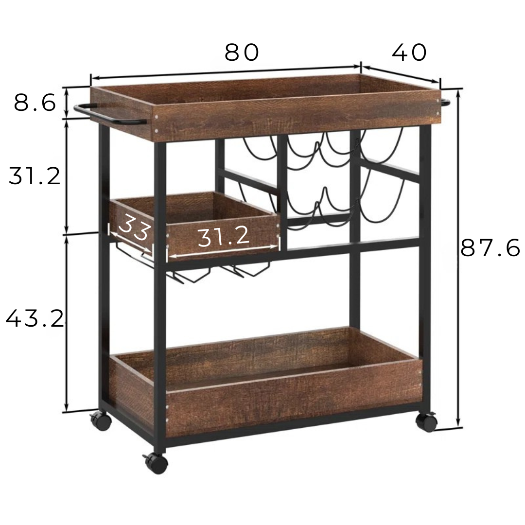 Carrito Bar Industrial 3 Niveles