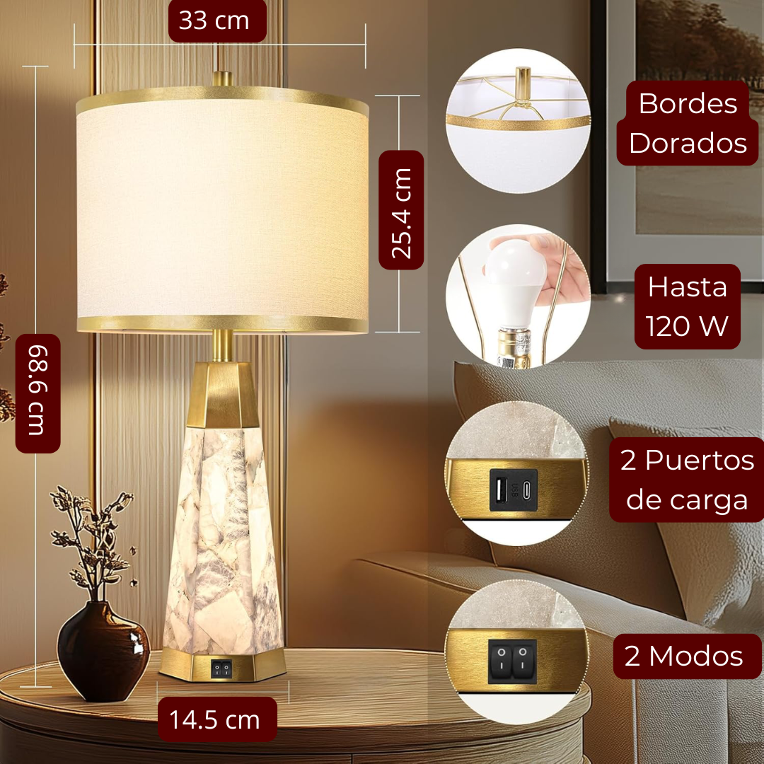 Lámpara de Mesa set x 2 unidades Construidas en Alabastro & Acero Inoxidable color Dorado