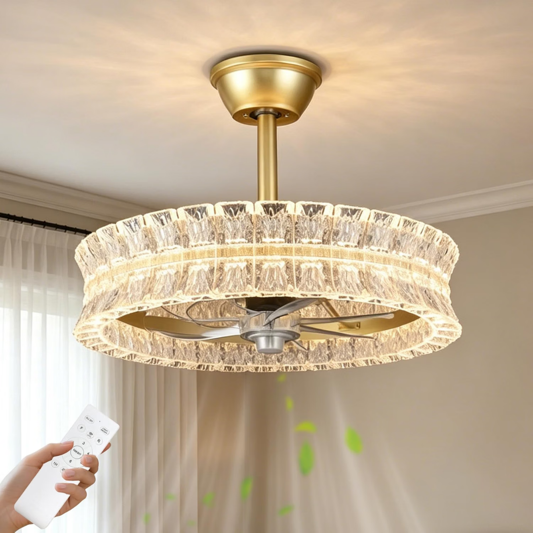 Lámpara de Techo con Ventilador Cristales Royale Gold