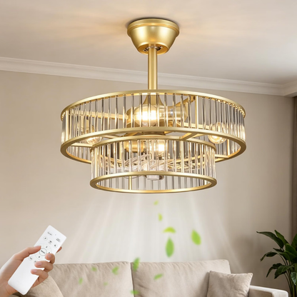 Lámpara de Techo con Ventilador Cristales Ópera Gold