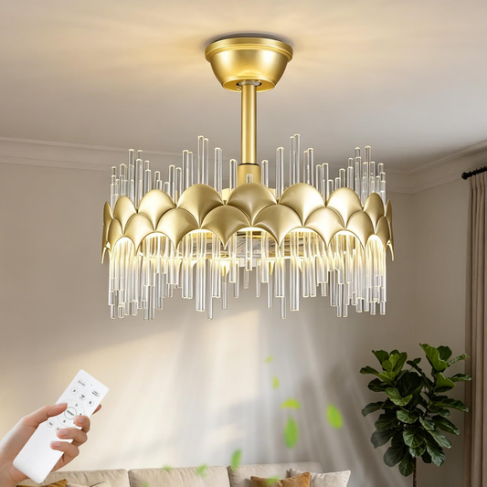 Lámpara de Techo con Ventilador Cristales Scallop Gold