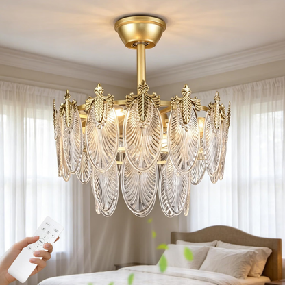 Lámpara de Techo con Ventilador Cristales Feuille Gold