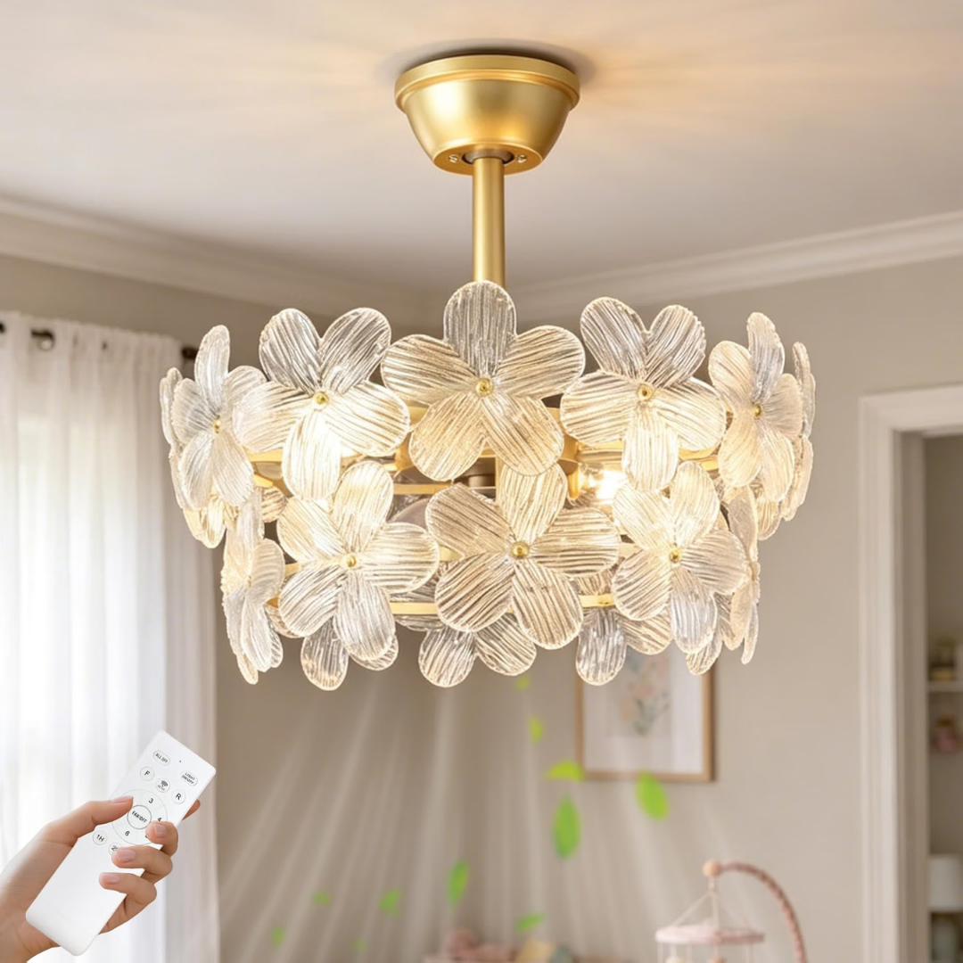 Lámpara de Techo con Ventilador Cristales Florale Gold