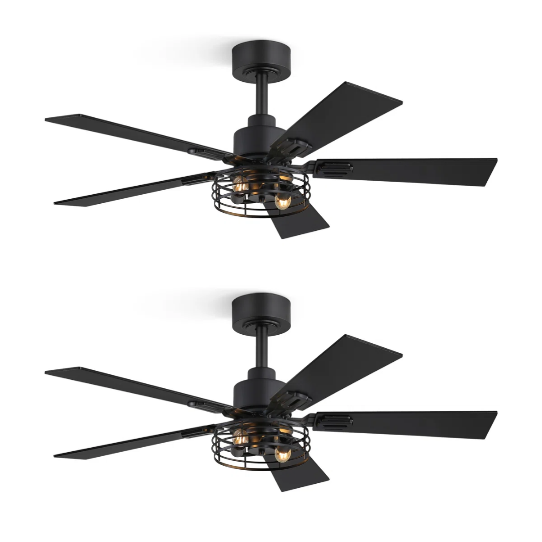 Set x 2 Ventiladores de Techo Enjaulados Rústicos Rótula Black