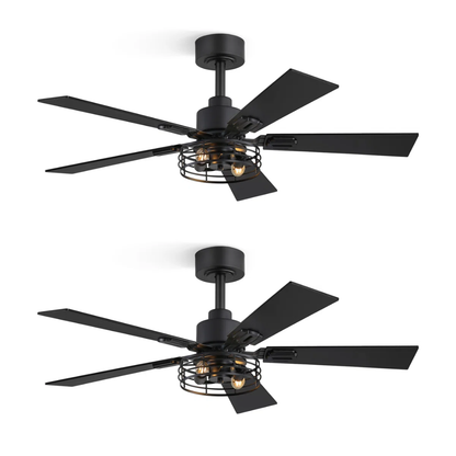 Set x 2 Ventiladores de Techo Enjaulados Rústicos Rótula Black