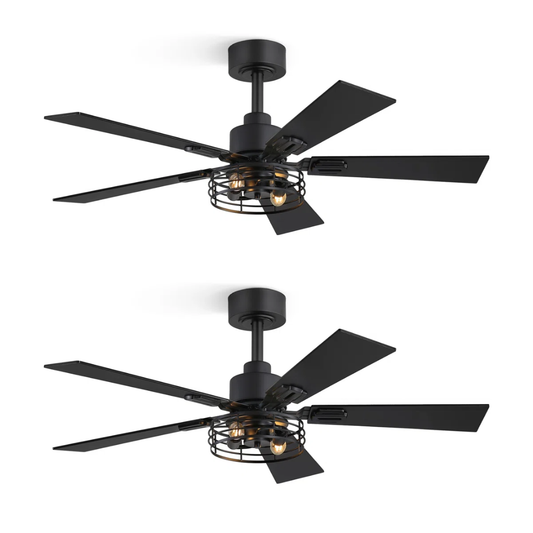 Set x 2 Ventiladores de Techo Enjaulados Rústicos Rótula Black