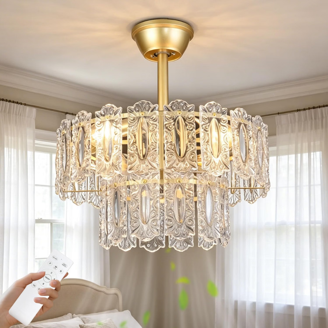 Lámpara de Techo con Ventilador Cristales Palazzo Gold