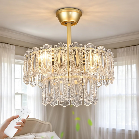Lámpara de Techo con Ventilador Cristales Palazzo Gold