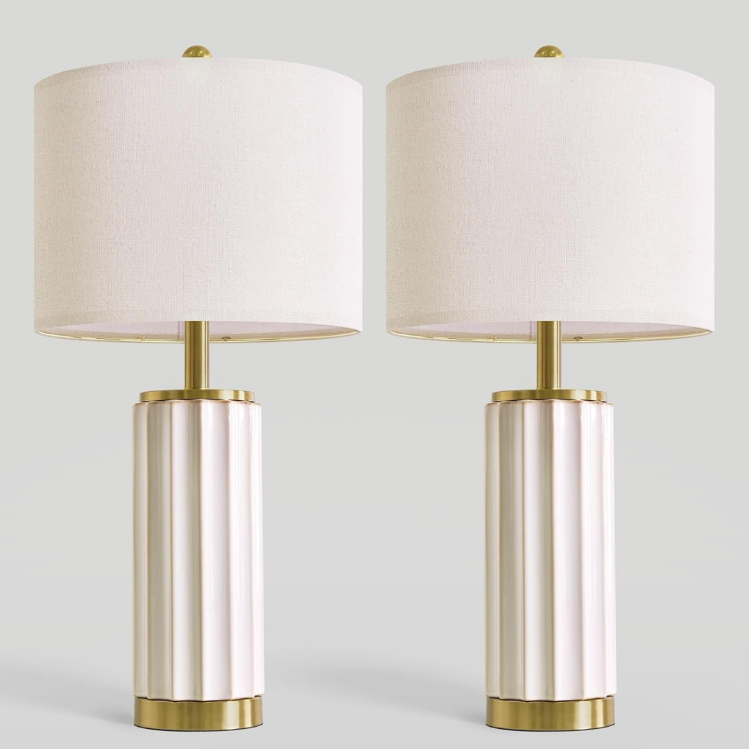 Juego de Lámparas de Mesa Ivory Column Ceramic (Set x 2 Unidades)