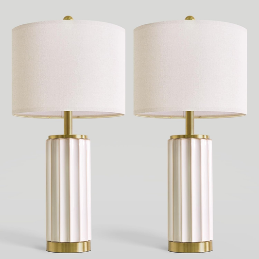 Juego de Lámparas de Mesa Ivory Column Ceramic (Set x 2 Unidades)