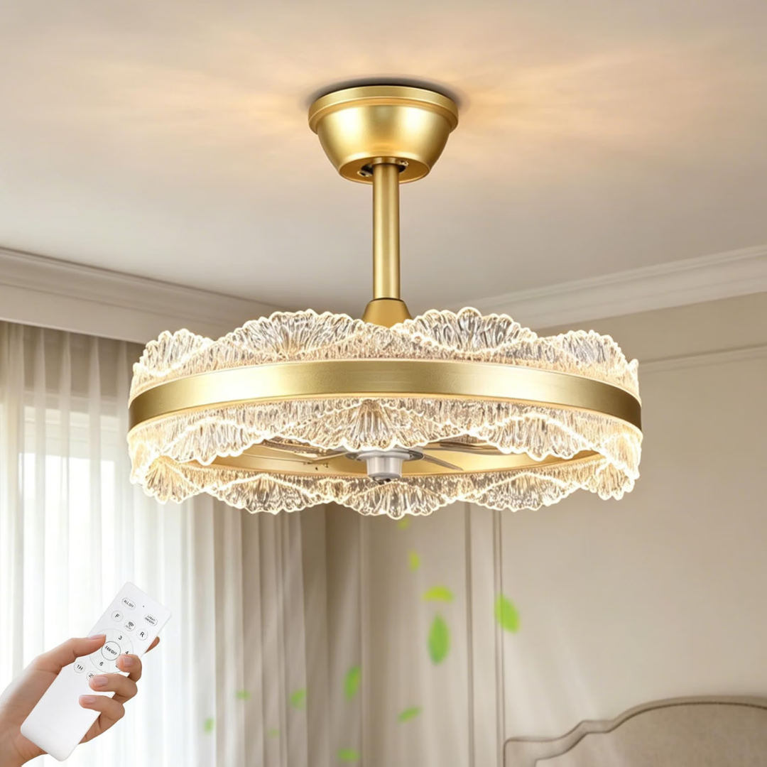 Lámpara de Techo con Ventilador Cristales Aurelia Gold