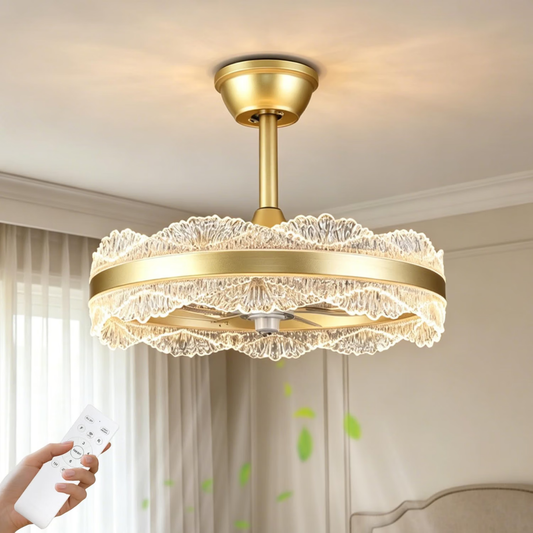 Lámpara de Techo con Ventilador Cristales Aurelia Gold