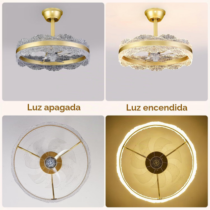 Lámpara de Techo con Ventilador Cristales Aurelia Gold