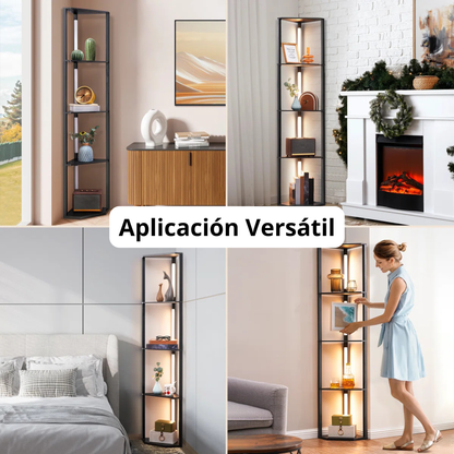 Lámpara de Piso Columnar Ébano con Estantería