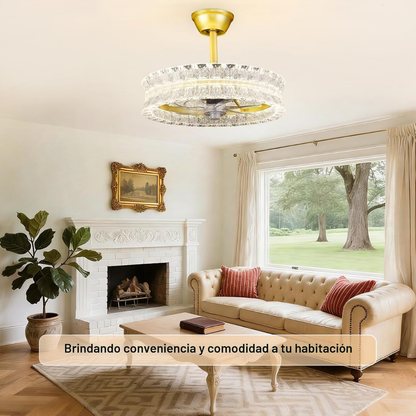 Lámpara de Techo con Ventilador Cristales Royale Gold