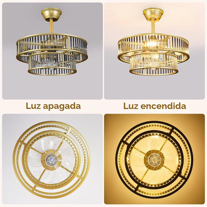 Lámpara de Techo con Ventilador Cristales Ópera Gold