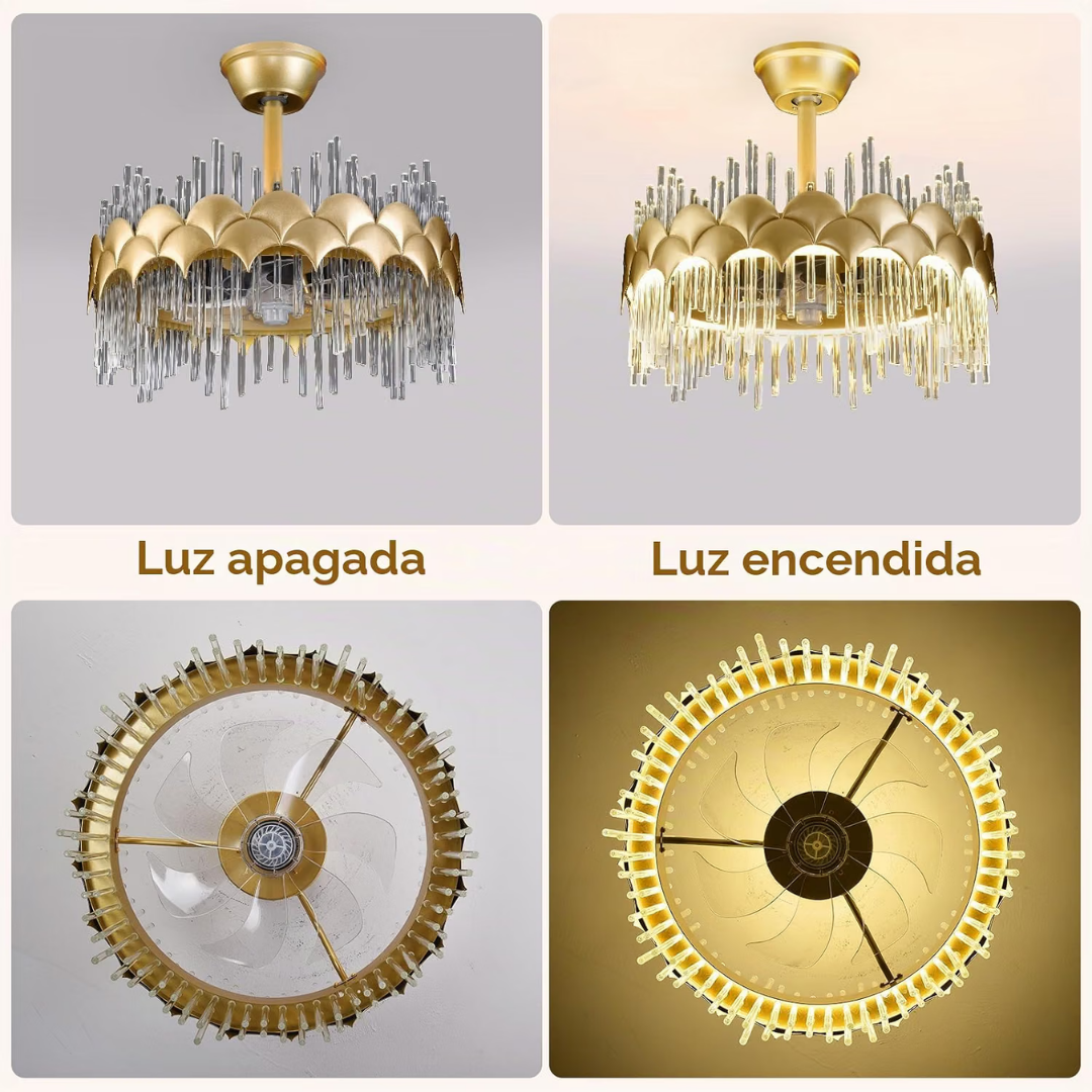 Lámpara de Techo con Ventilador Cristales Scallop Gold