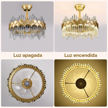 Lámpara de Techo con Ventilador Cristales Scallop Gold