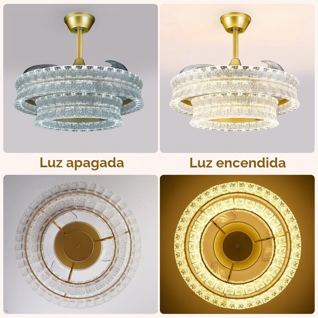 Lámpara de Techo con Ventilador Cristales Majestic Gold