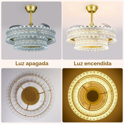 Lámpara de Techo con Ventilador Cristales Majestic Gold