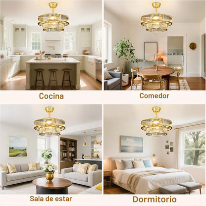 Lámpara de Techo con Ventilador Cristales Ópera Gold