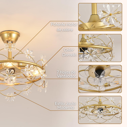 Lámpara de Techo con Ventilador Flores Botanical Gold