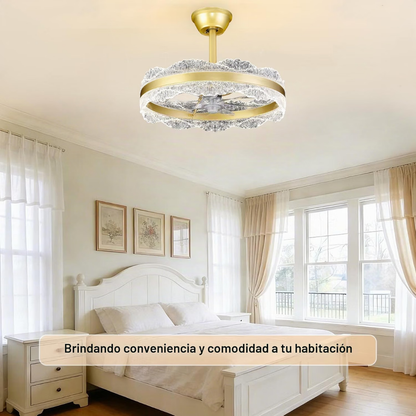 Lámpara de Techo con Ventilador Cristales Aurelia Gold