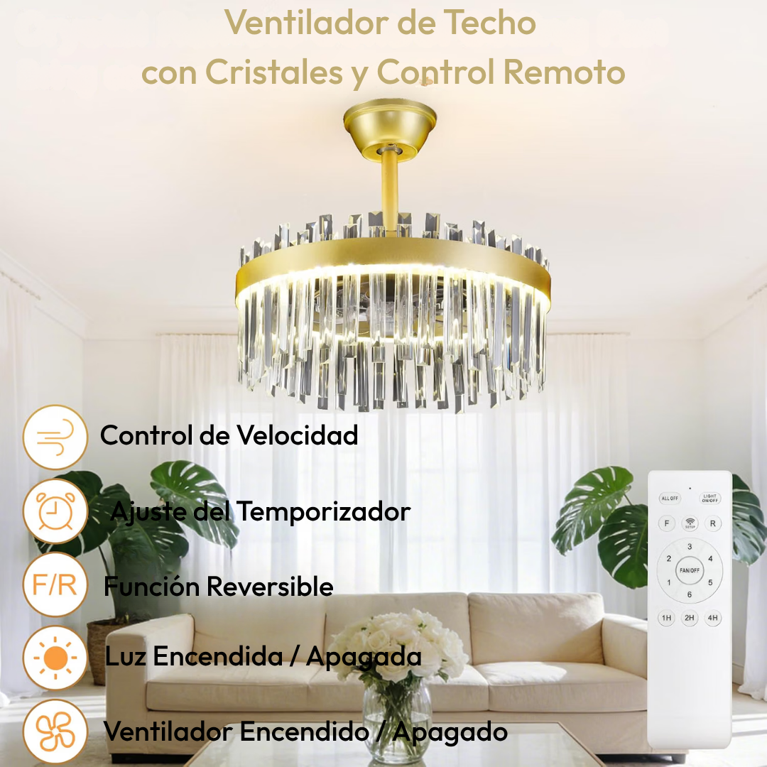 Lámpara de Techo con Ventilador Cristales Prism VIP