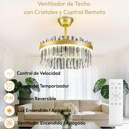 Lámpara de Techo con Ventilador Cristales Prism VIP