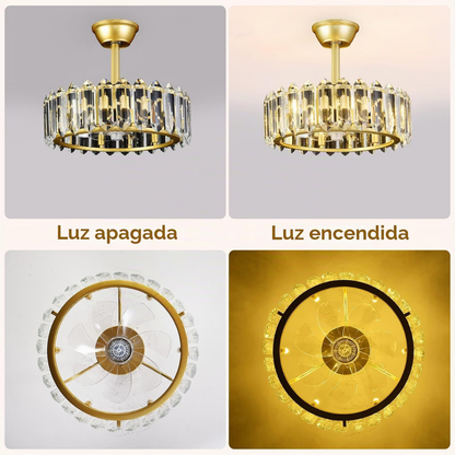 Lámpara de Techo con Ventilador Cristales Crown Gold