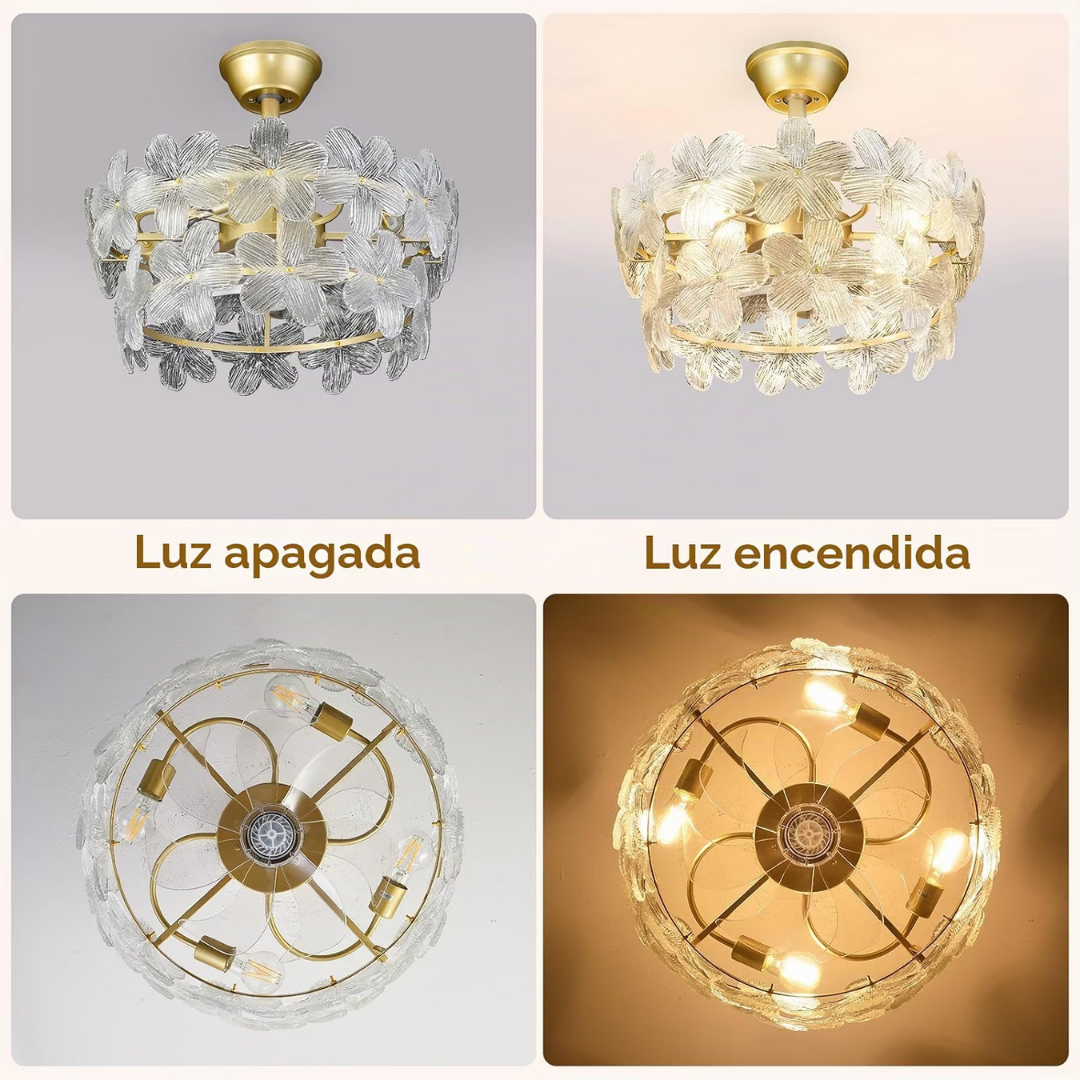 Lámpara de Techo con Ventilador Cristales Florale Gold