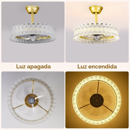 Lámpara de Techo con Ventilador Cristales Royale Gold
