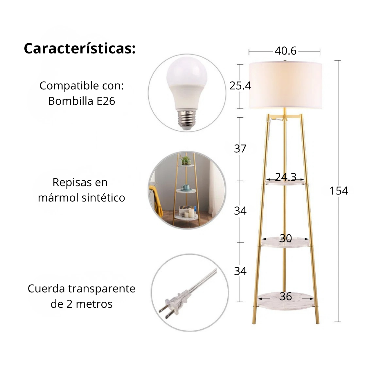 Lámpara de Piso Deluxe Tray con Repisa