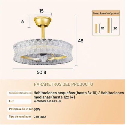 Lámpara de Techo con Ventilador Cristales Royale Gold