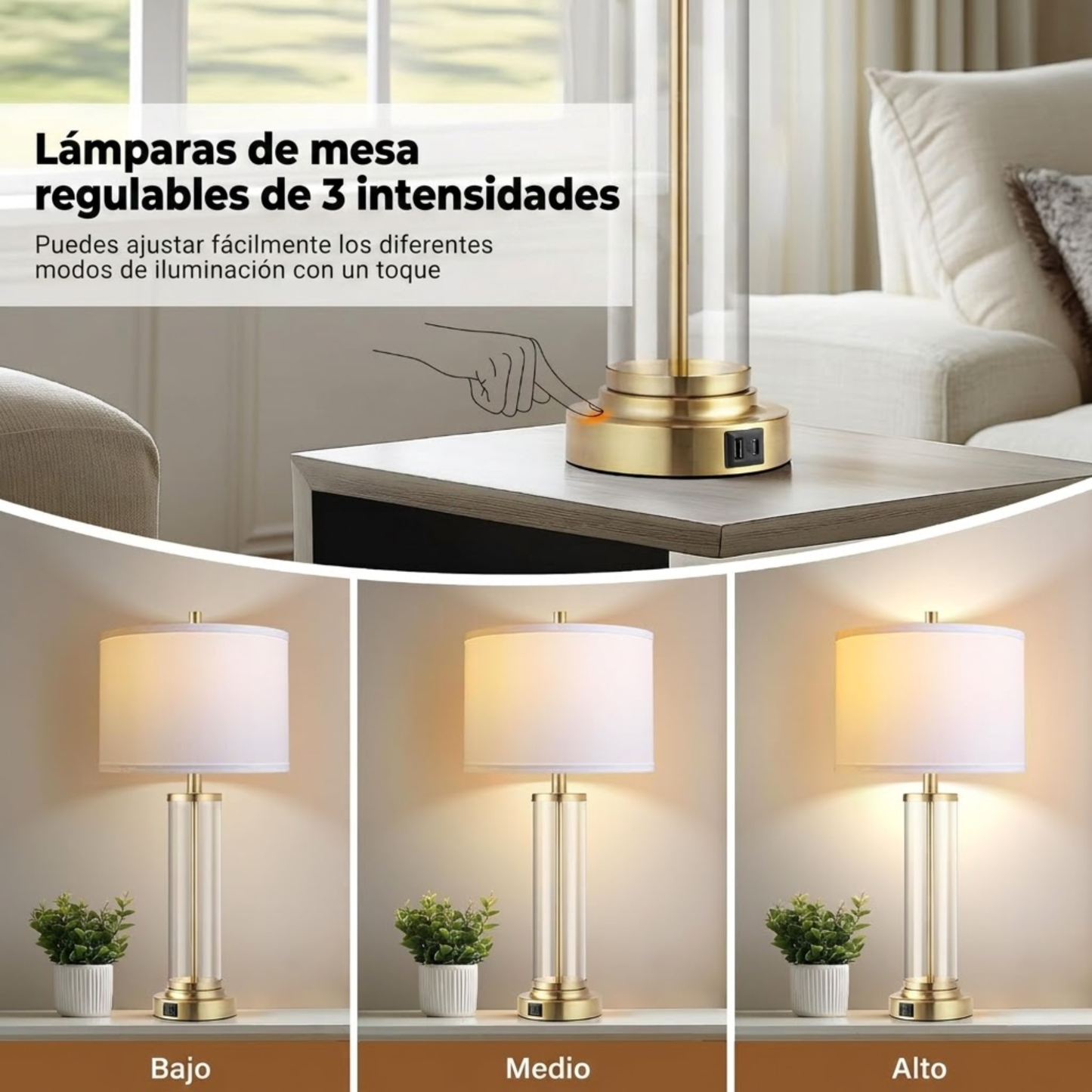 Set de Lámparas de Mesa Versalles Gold &amp; Glass