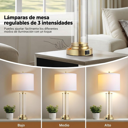 Set de Lámparas de Mesa Versalles Gold &amp; Glass