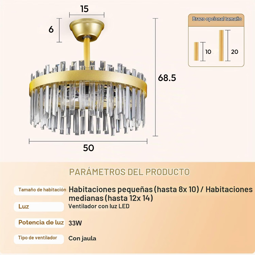 Lámpara de Techo con Ventilador Cristales Prism VIP