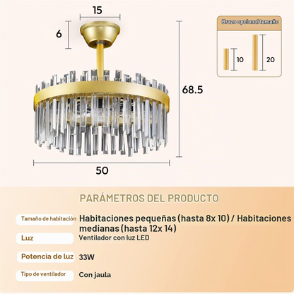 Lámpara de Techo con Ventilador Cristales Prism VIP