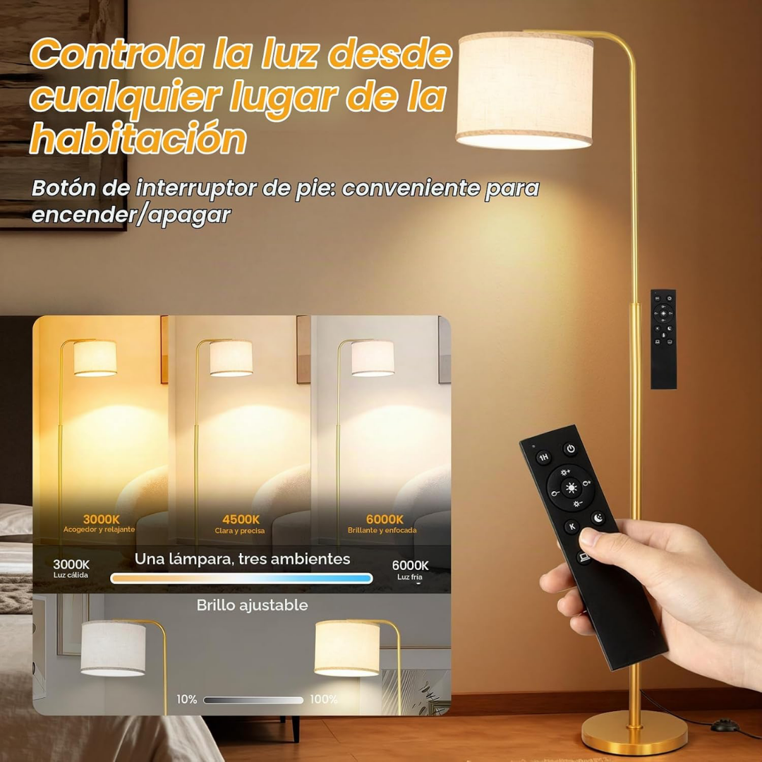 Lámpara de Pie Arqueada Áurea Lino
