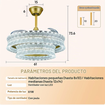 Lámpara de Techo con Ventilador Cristales Majestic Gold