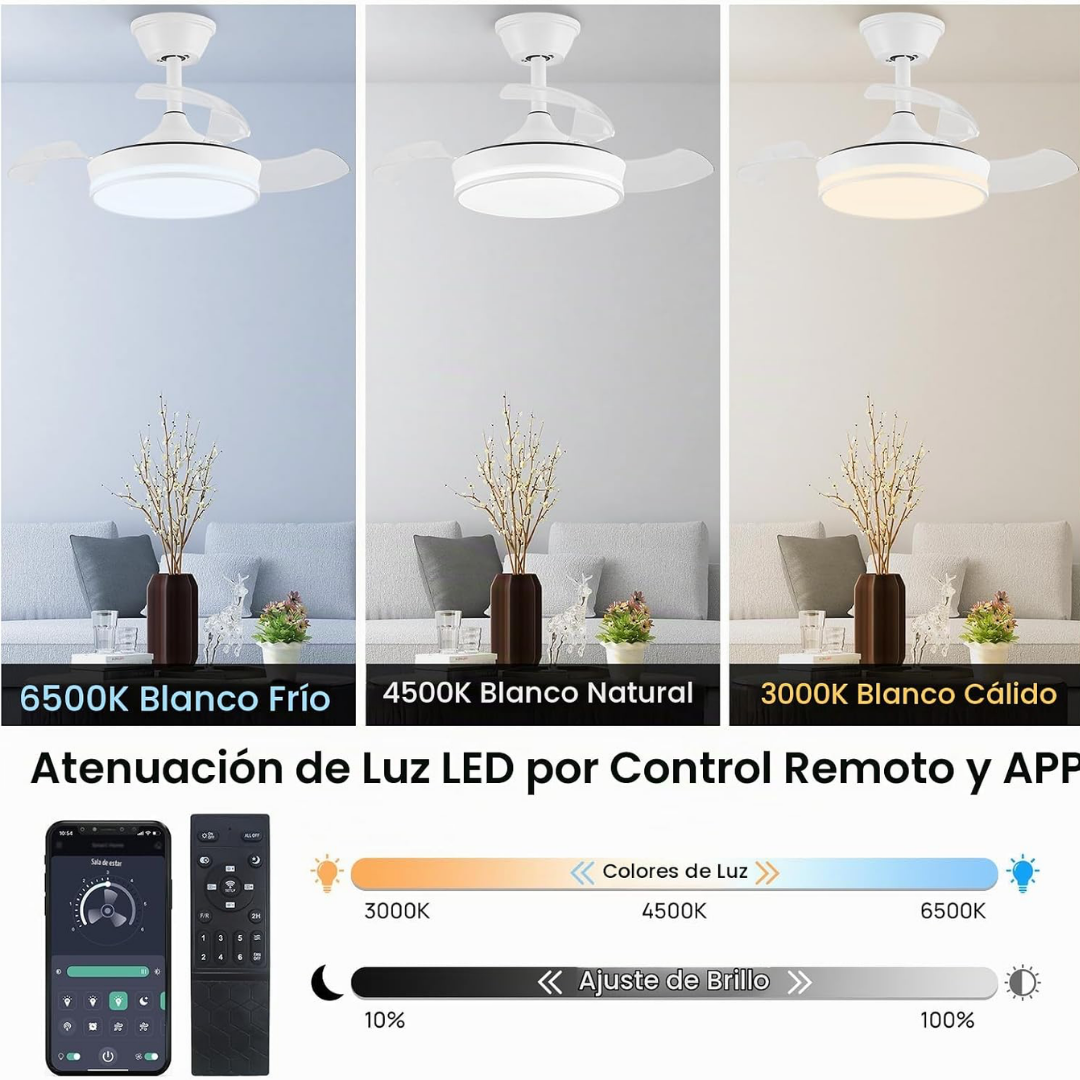 Lámpara de Techo con Ventilador Retráctil Aerodynamic Lux (3 Colores)