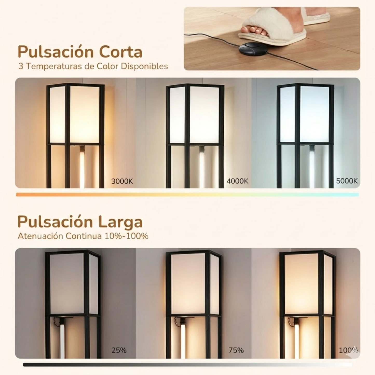 Lámpara de Pie Minimalista Noir con Repisas
