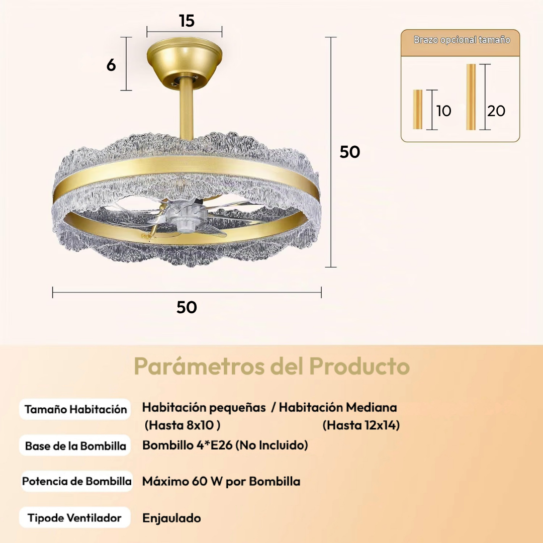 Lámpara de Techo con Ventilador Cristales Aurelia Gold