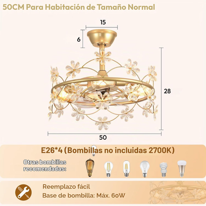 Lámpara de Techo con Ventilador Flores Botanical Gold
